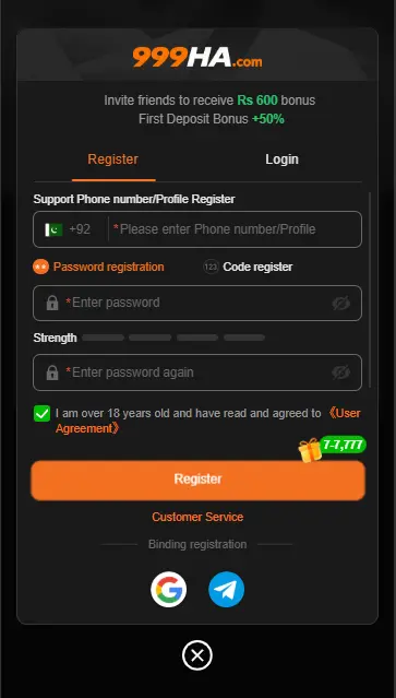 Register Process in 999HA Game